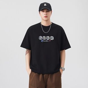 T恤男夏季 宽松透气休闲百搭上衣100棉 字母印花短袖 2026新款