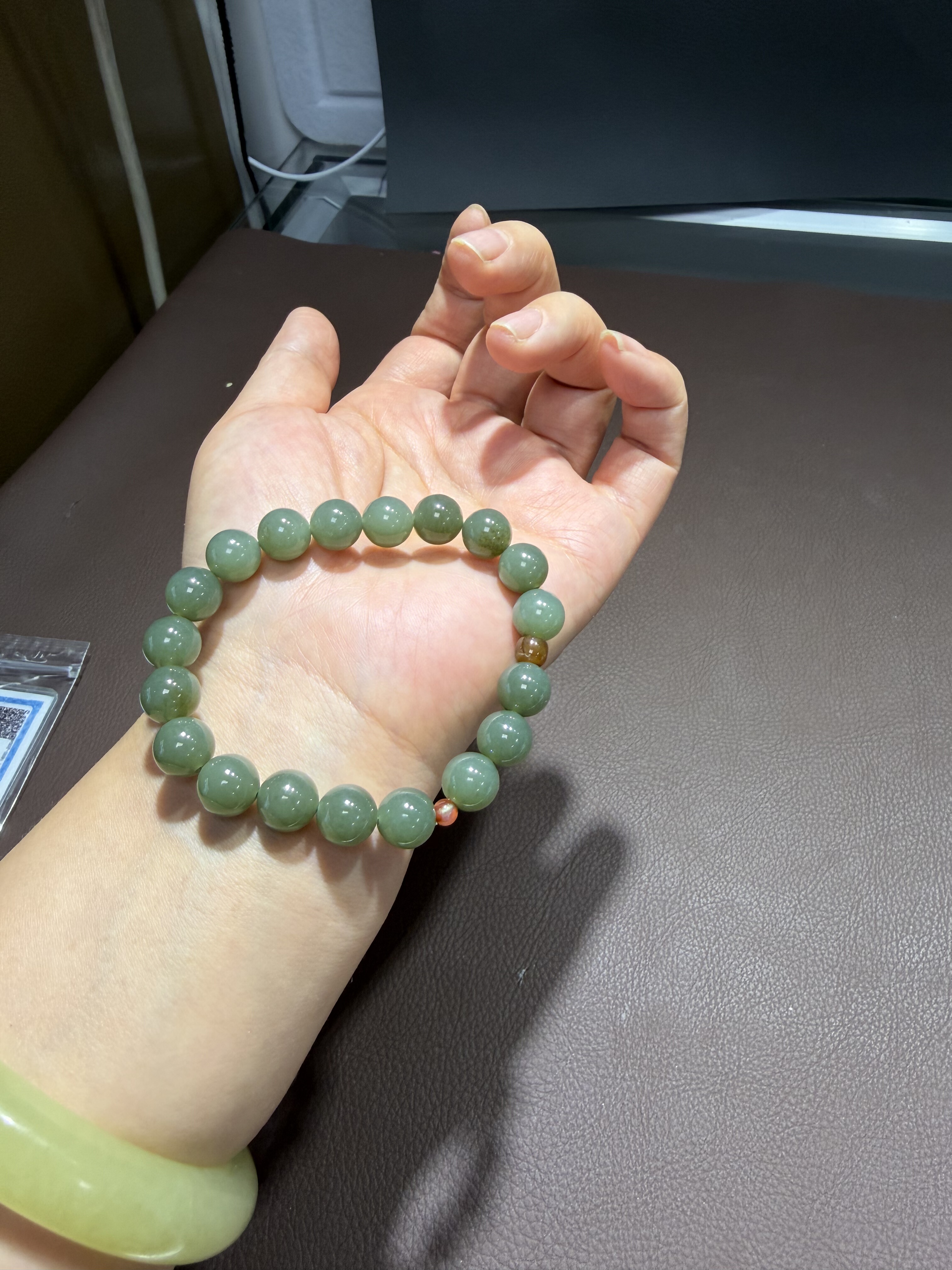 福利天然新疆和田玉且末糖青玉手串10mm玉石手链女款手串534号