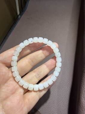 清货天然和田玉白玉点墨直切手链手串6×7mm528号无伤裂