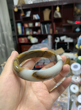 37#天然戈壁玉国画石水墨画玉镯59.5MM收藏级