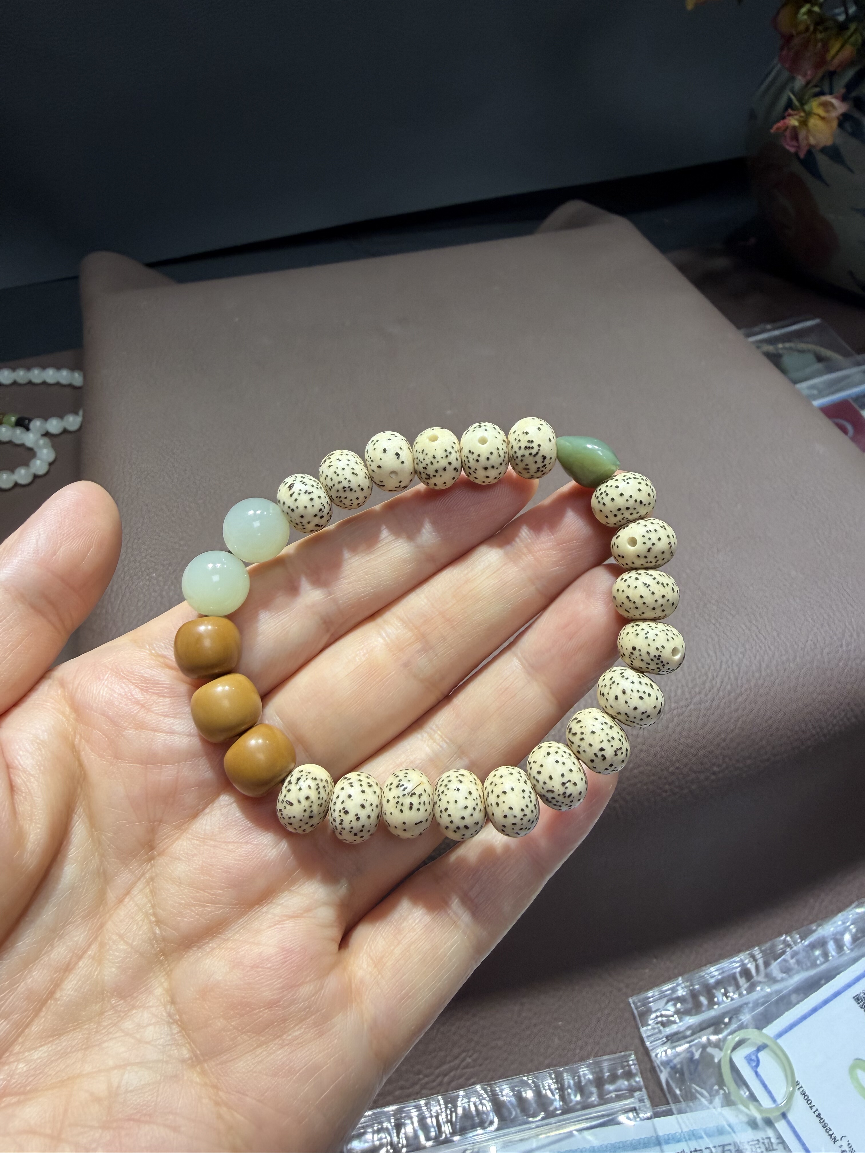 天然和田玉配星月菩提、猴头手串手链卡一物一图带证书508号