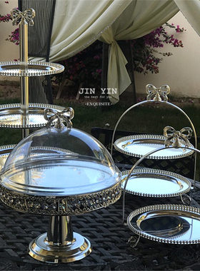 欧式甜品台套装 金属点心盘下午茶点心架 带盖冷餐展示托盘 镀银