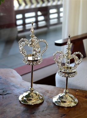 皇冠水晶烛台 轻奢浪漫烛光晚餐摆件 创意客厅软装样品房装饰金银