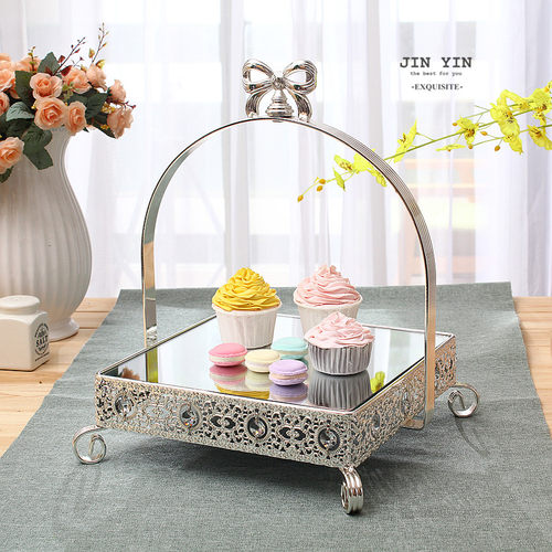 金属点心架方形镜面婚庆银色果盘