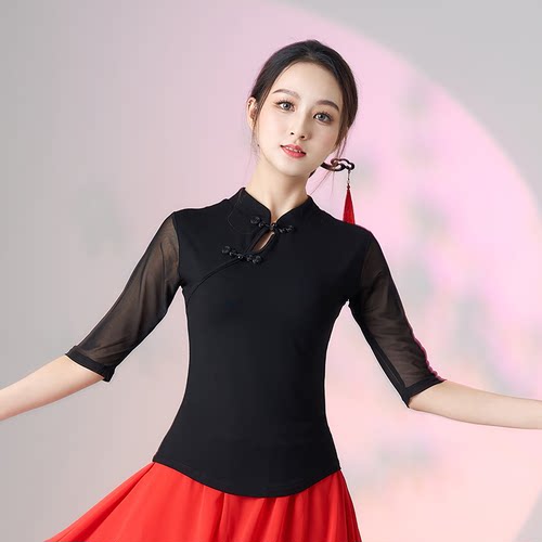 新款广场舞服复古旗袍领表演服