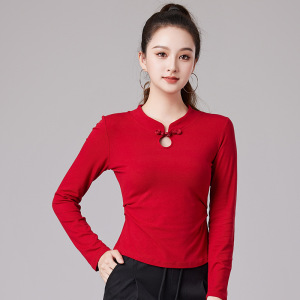 立领广场舞上衣新款长袖民族风跳舞服中国风舞蹈服女表演服练功服