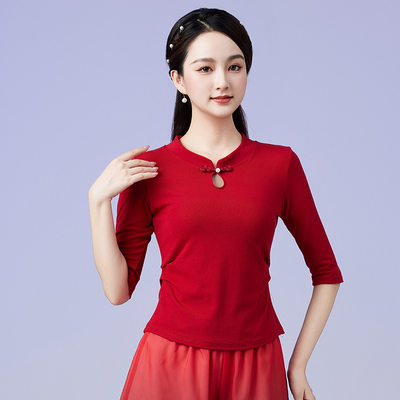 新款广场舞上衣复古立领跳舞服中国风舞蹈服女表演服装长袖练功服