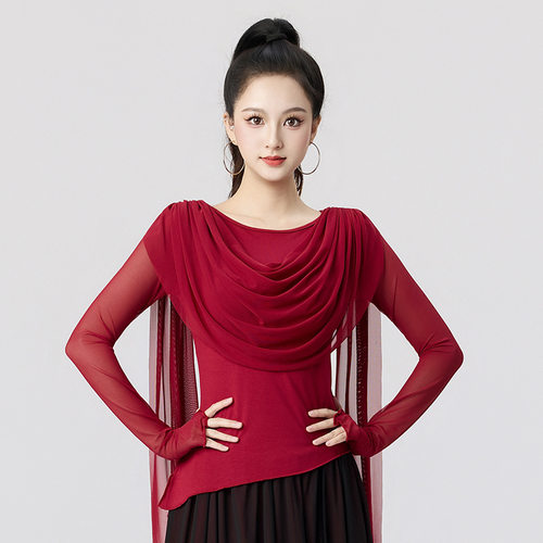 玫瑰花长纱袖舞蹈服衣