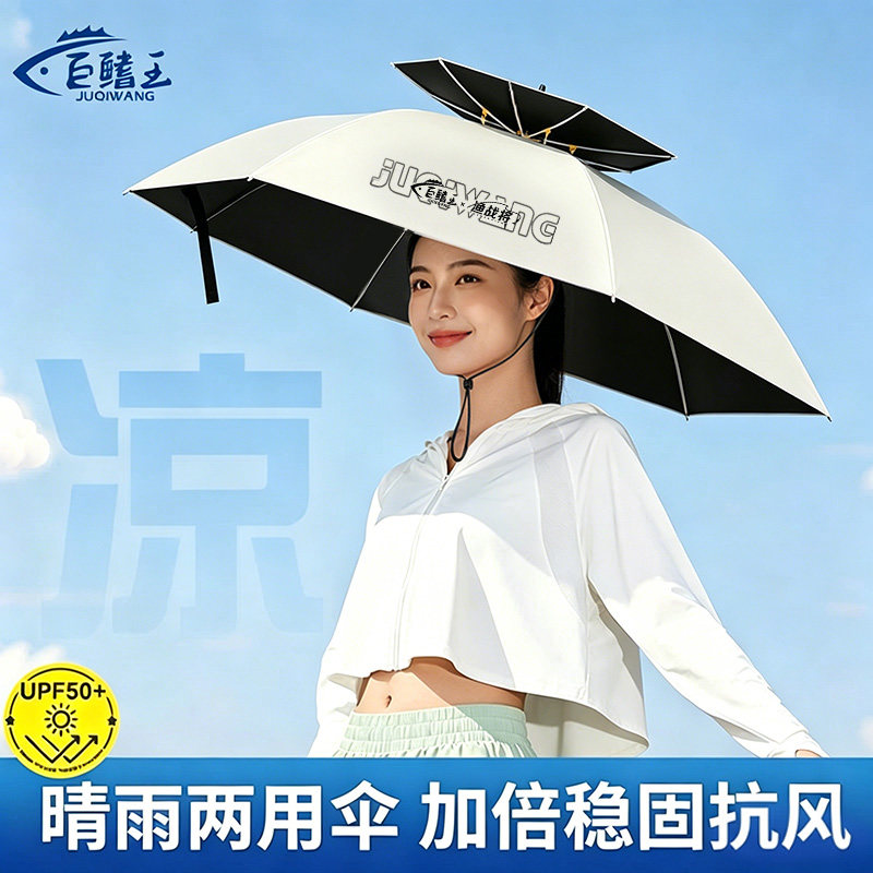 头戴式伞帽户外遮阳伞钓鱼伞双层大号可折叠野钓专用便携式头顶伞