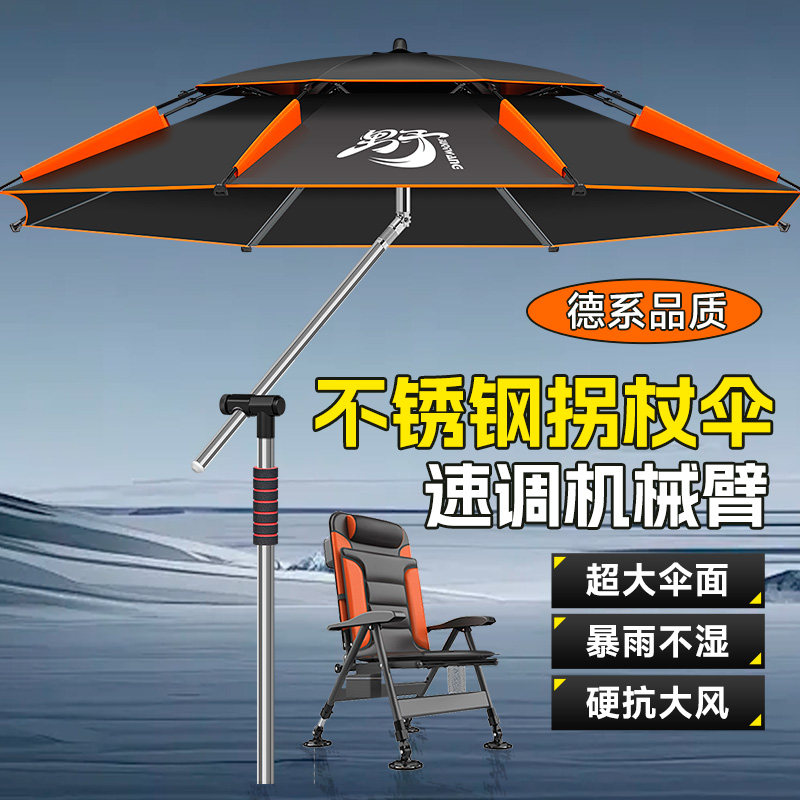 2026新款户外德系精造钓鱼伞钓鱼遮阳伞加厚防晒防暴雨拐杖大钓伞