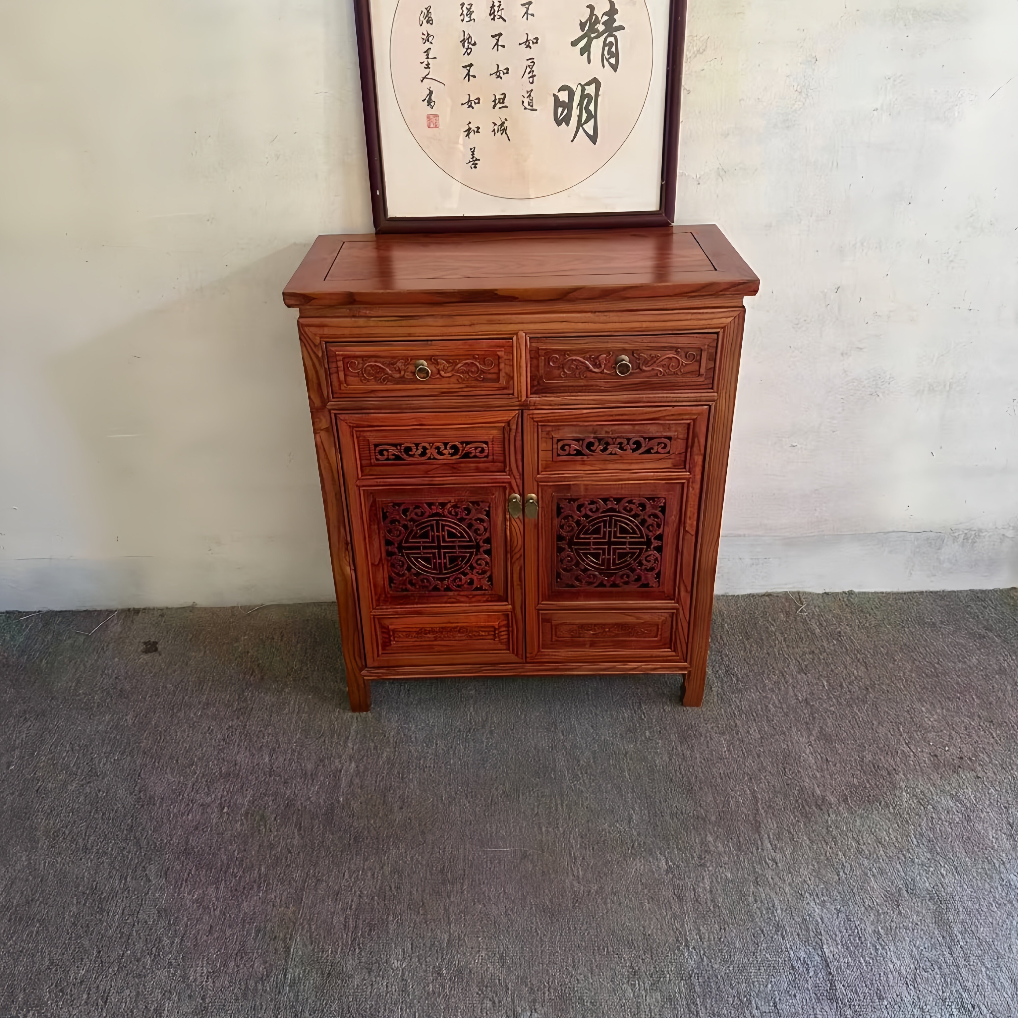 特价仿古家具明清古典中式实木鞋柜南榆木福字雕花小柜