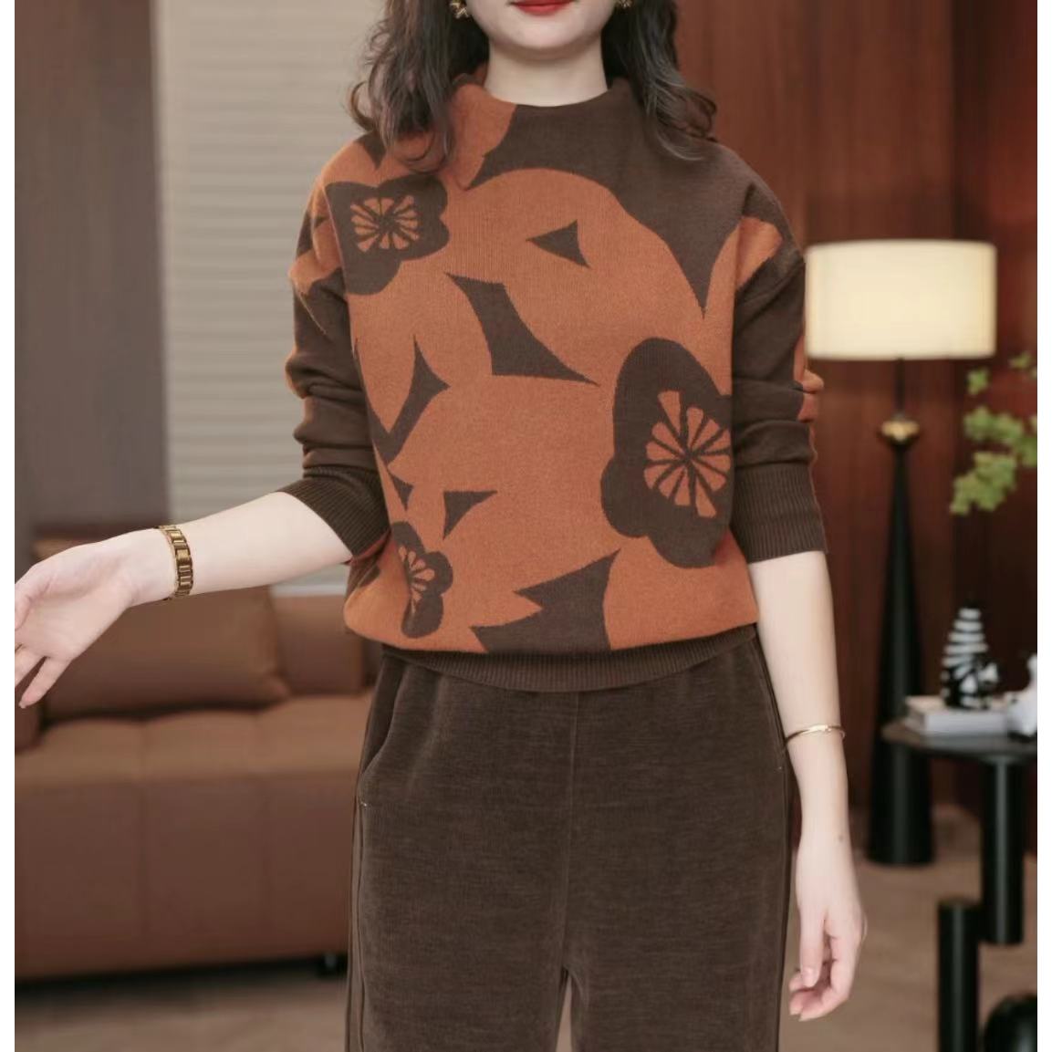 【双面穿】叶之秋高领时尚宽松长袖上衣女套头毛衣1707