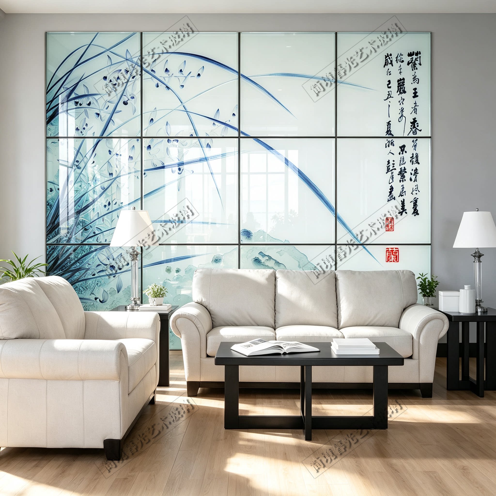 艺术玻璃背景墙隔断酒店餐厅客厅艺术玻璃