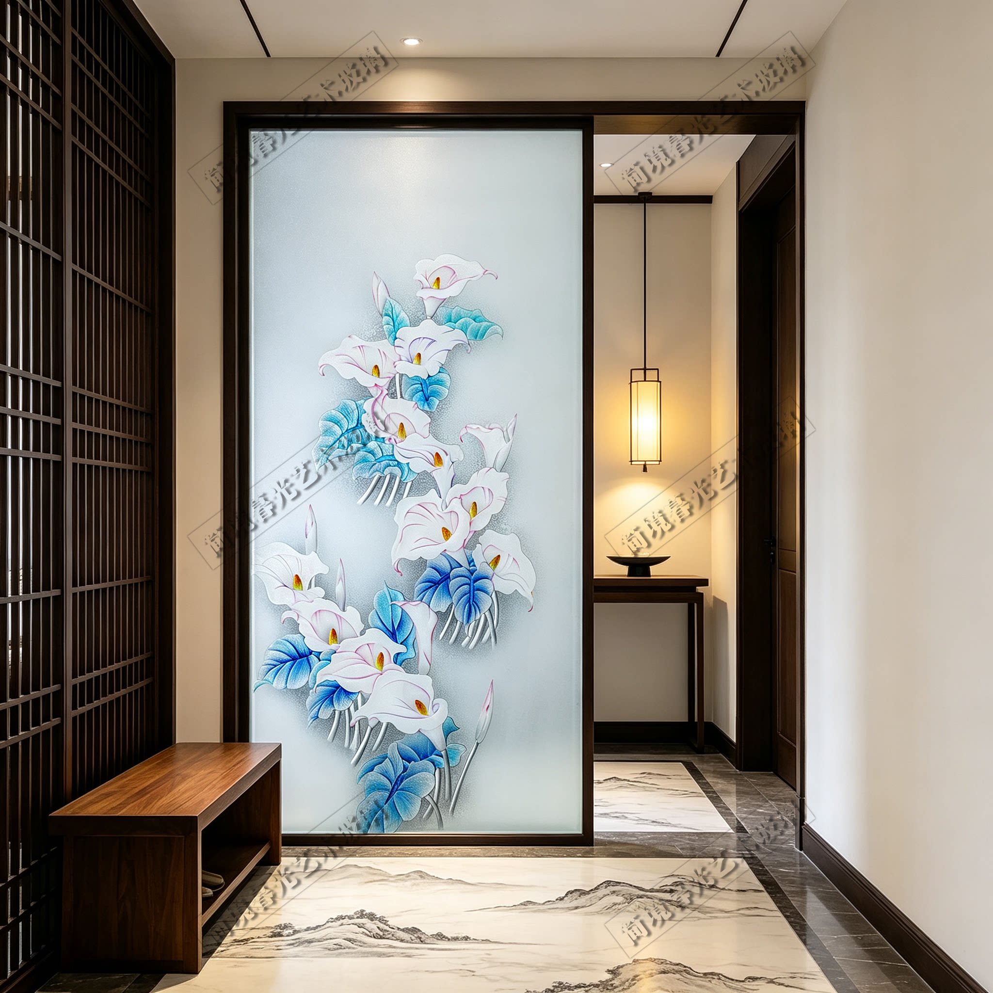 蓝翠鸟钢化玻璃玄关隔断定制图片