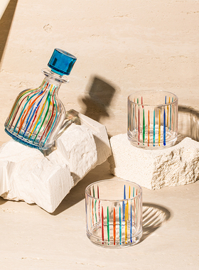 意大利水晶玻璃水杯ZECCHIN条纹酒杯酒壶套装1壶2杯