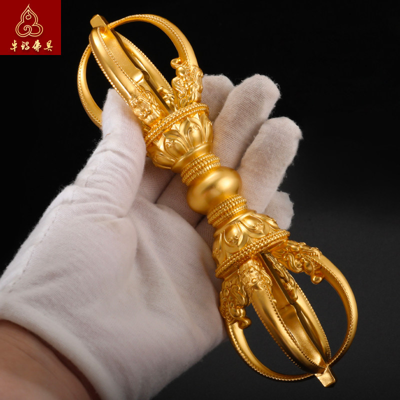 尼泊尔全铜镀真金24K五股金刚杵降魔杵金刚橛摆件大号18C供具精致