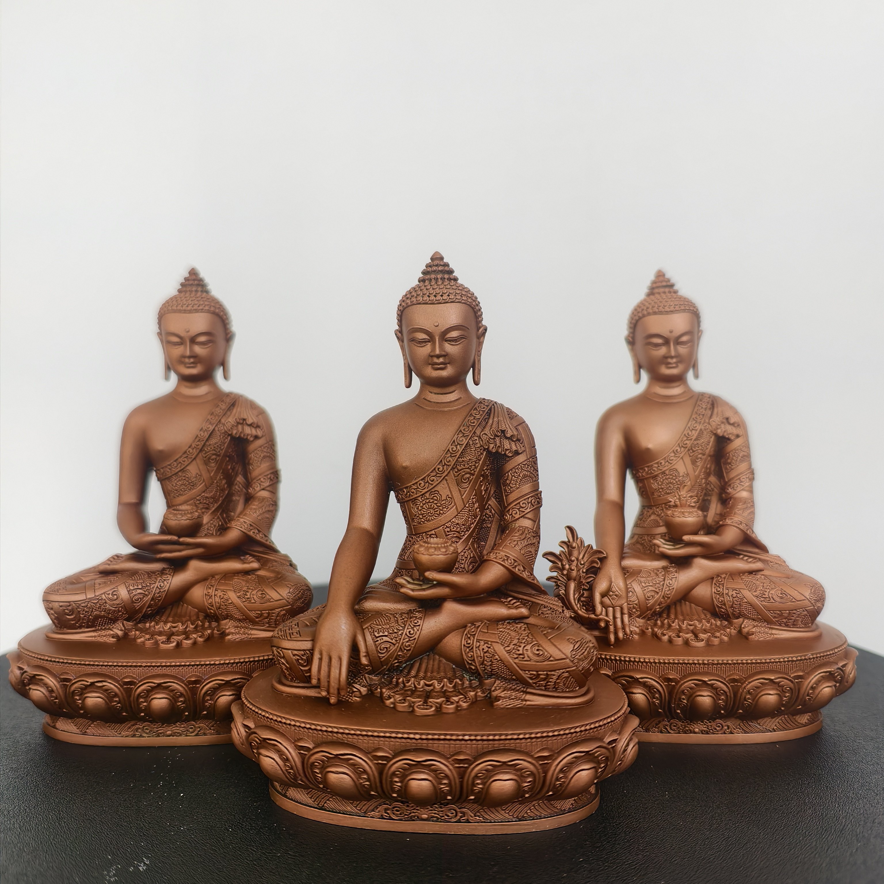 尼泊尔工艺纯铜三宝佛摆件密宗铜释迦牟尼佛药师佛阿弥陀佛三世佛
