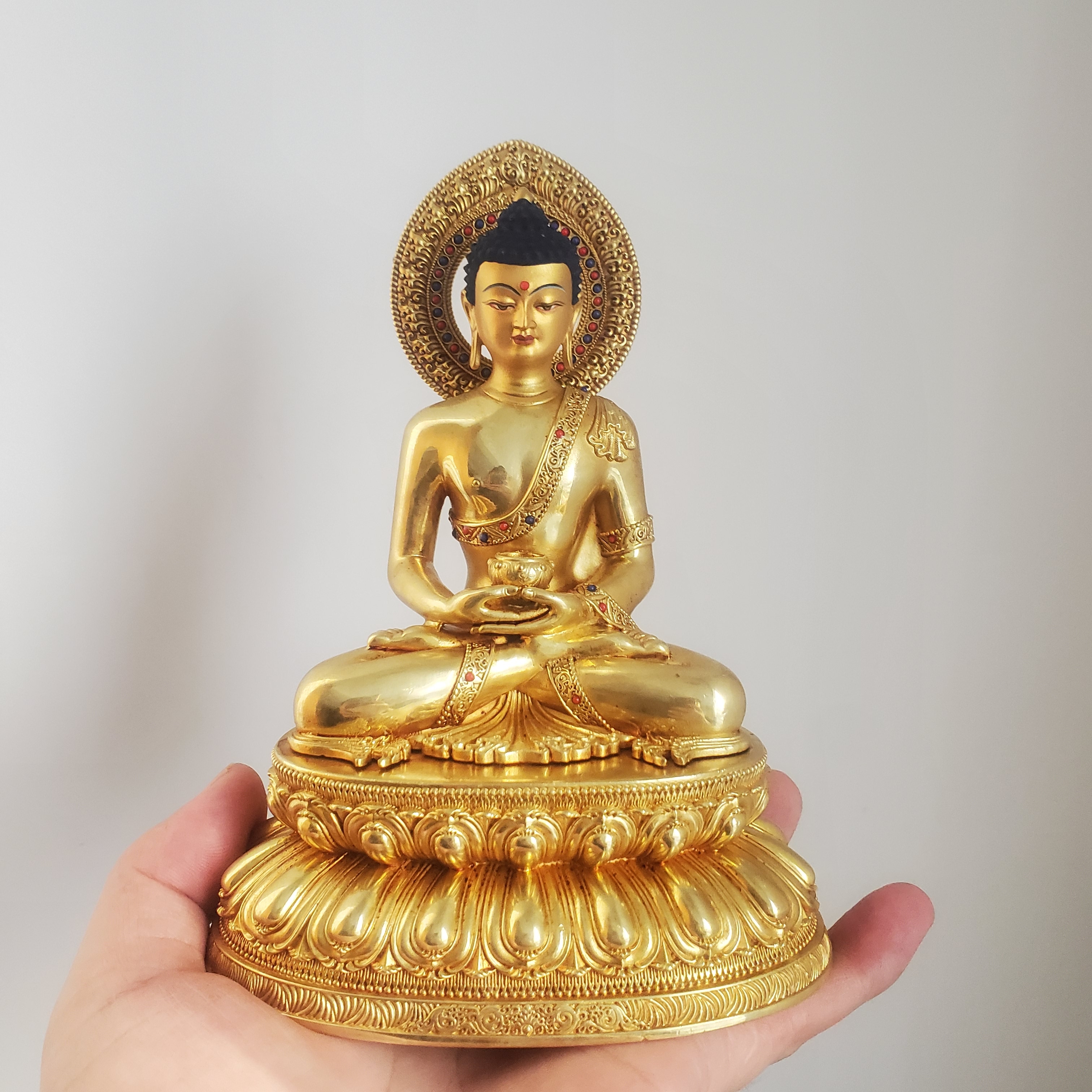 尼泊尔工艺纯铜鎏金阿弥陀佛释迦牟尼佛药师佛像佛堂居家供奉摆件
