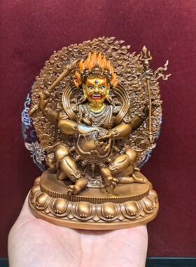 藏传纯铜四臂玛哈嘎拉大黑天护法财神佛像家居供奉佛堂摆件