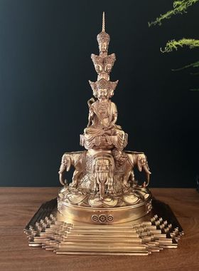 尼泊尔工艺纯铜峨眉山金顶十方普贤菩萨圣象精工文殊菩萨佛像摆件