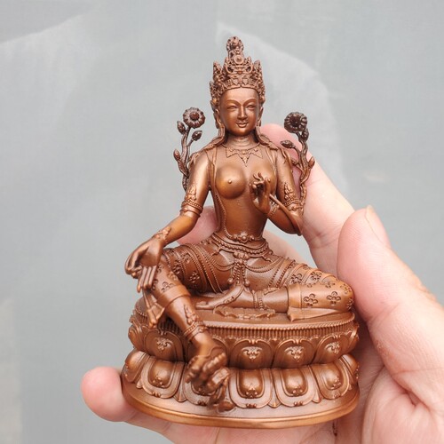 尼泊尔工艺藏传绿度母菩萨白度母21度母紫铜随身家居供奉摆件10cm