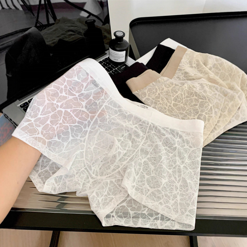薄款蕾丝豹纹提花男士内裤冰丝透