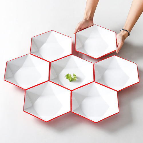 祥源美密胺盘子商用六边形餐盘