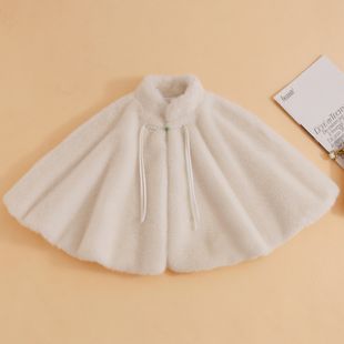 女童仿皮草披肩斗篷秋冬款儿童毛毛衣唐装汉服礼服演出服宝宝披风