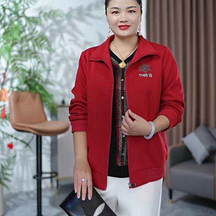 2405休闲外套春秋妈妈装刺绣特大码女外套运动夹克衫中性女人穿搭