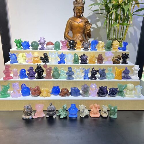 天然水晶宝可梦系列杰尼龟梦尤达耿鬼长舌舔神奇宝贝雕刻卡通摆件