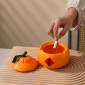 大吉大利创意陶瓷烟灰缸家用茶几带盖个性 饰摆件防风防飞灰 装