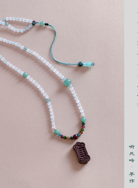 天然冰透碧玺多宝玉石项链绳 香牌佛牌diy手工半成品挂绳