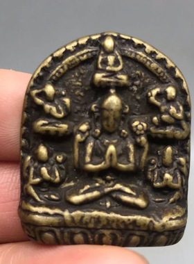 复古风格藏式托甲黄铜三估主三尊四臂观音项链挂件吊坠民族风佛牌