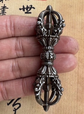 复古西藏玄铁五股金刚杵摆件三面普巴杵金刚橛天铁密宗法器挂件