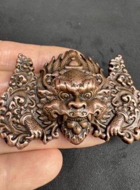 仿古藏式支巴扎神兽紫金利马铜西藏护法神古朴雕刻兽面吊坠挂件