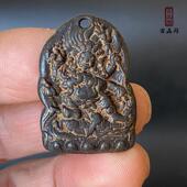 藏佛云铁黑六臂玛哈嘎拉菩萨挂件本命佛寒铁大黑天佛像牌吊坠托甲