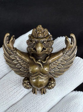 西藏尼泊尔藏式复古包浆黄铜大鹏鸟挂件吊坠密宗铜佛古玩文玩配饰