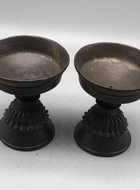 复古尼泊尔手工包浆佛前酥油灯黄铜蜡烛台摆件长明灯佛供灯酥油灯