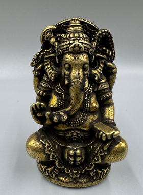 纯铜象鼻神摆件 黄铜大象财神红财神小摆件铜小件佛像铜雕件收藏