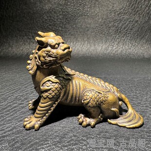 实心纯黄铜谛听桌面小摆件独角神兽铜貔貅地听铜器茶道茶宠把玩件
