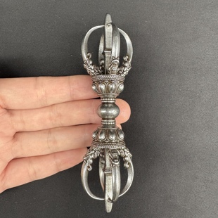 玄铁五股金刚杵摆件西藏天铁手持降魔文玩大号藏式法器随身手把件