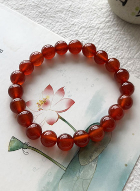 天然红玛瑙手串 男女手链本命年鸿运当头素圈高级感玉石手串手饰