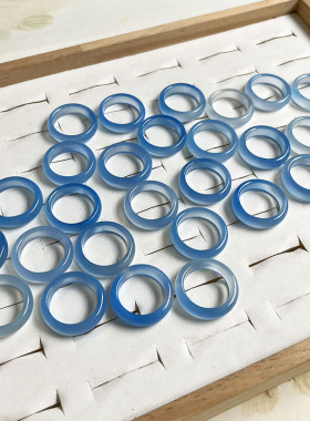 天然蓝玉髓玉石冰种玛瑙戒指素圈男女款指环玉戒小众轻奢送人礼物