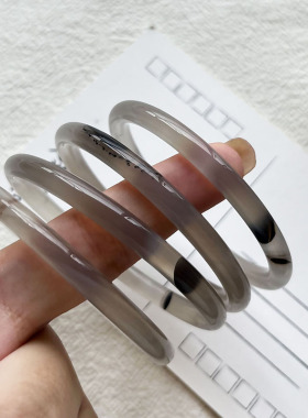 水墨丹青 天然冰种玉髓玛瑙手镯 古典风雅美人镯玉石镯子一物一图