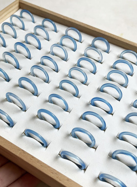 素圈戒指女 天然冰种蓝玉髓戒指戒圈 男士小众设计闭口简约轻奢款