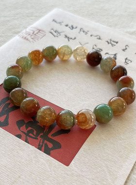 纯天然玛瑙彩色玉石手链女款