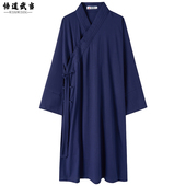 武当道袍中长款 男斜襟道服女太极武术服装 夏季 亚麻三清领道士服装