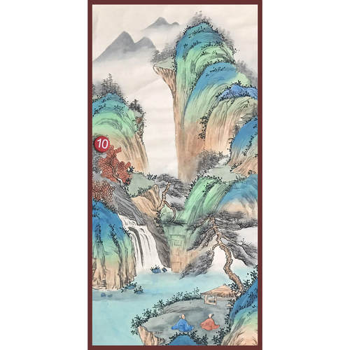 手工绘制新古典山水画国画瀑布松树山石国画装饰画仿古挂画定制