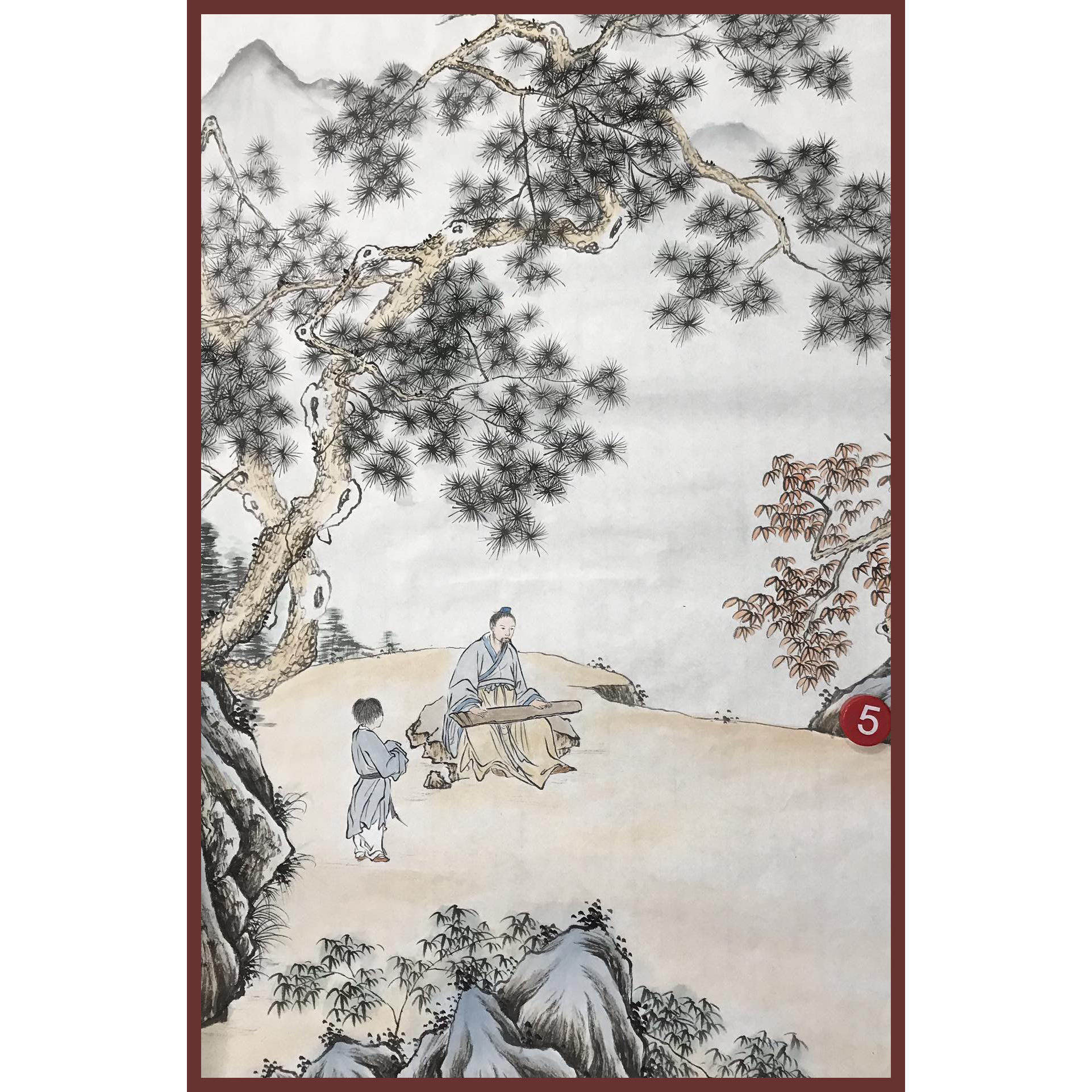 手工绘制收藏山水画松树国画古风装饰画人物松石传统艺术风景货源