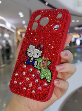 网红新款适用于iphone17pro max苹果16手机壳Air高级感红色水钻15plus可爱卡通猫14保护套13精准孔全包防摔女